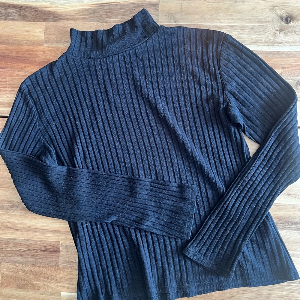 Topshop Black Ribbed Long Sleeve Top